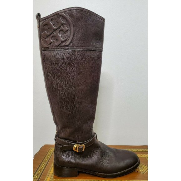 Tory Burch Marlene Tall Leather Brown Riding Boots Size 8.5M - Picture 2 of 12